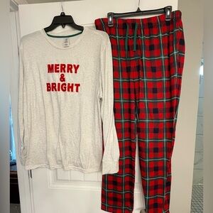 merry and bright christmas pajamas men’s size large plaid lightweight pants